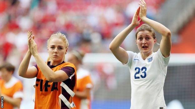 England and Notts County Ladies team-mates Alex Greenwood (l) and Ellen White