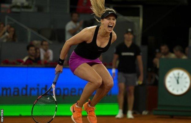 Eugenie Bouchard celebrates victory