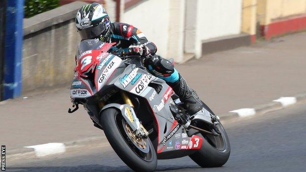 Michael Dunlop is riding a BMW in the colours of his own MD Racing team in the Superstock class