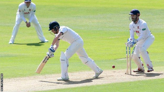 Yorkshire batsman Jonny Bairstow is bowled out by Essex bowler Sam Cook