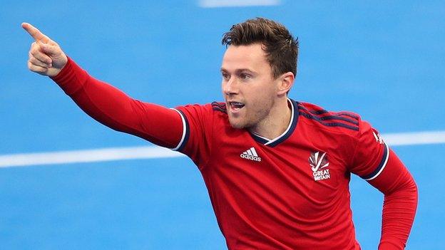 Great Britain's Alan Forsyth celebrates after scoring against Malaysia