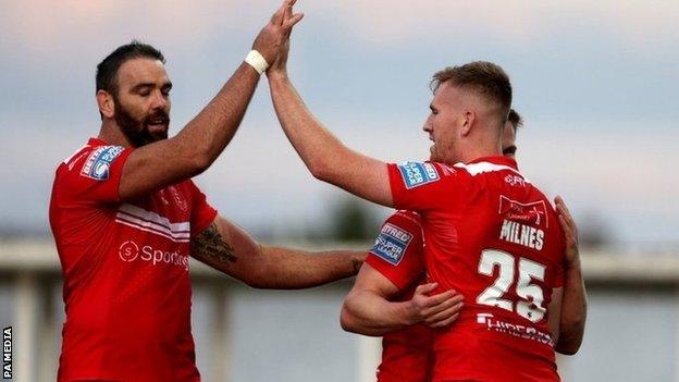 Kane Linnett (left) and Rowan Milnes were both among the Hull KR try scorers in their win over Wigan