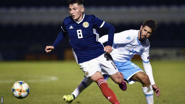 Billy Gilmour in action for Scotland Under-21 against San Marino