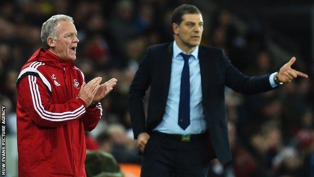 Alan Curtis shouts encouragement on the touchline during Sunday's draw with Slaven Bilic's West Ham