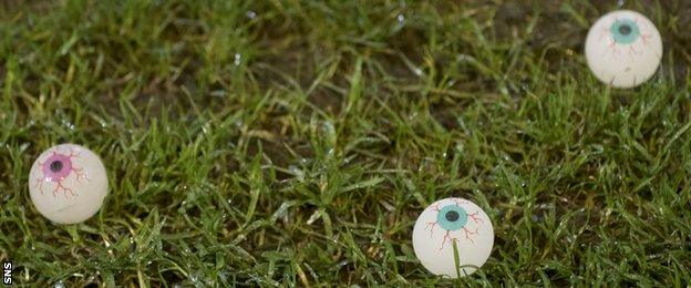 Fake eyeballs on the East End Park pitch