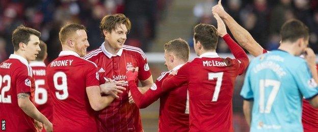 Aberdeen celebrate Ash Taylor's goal