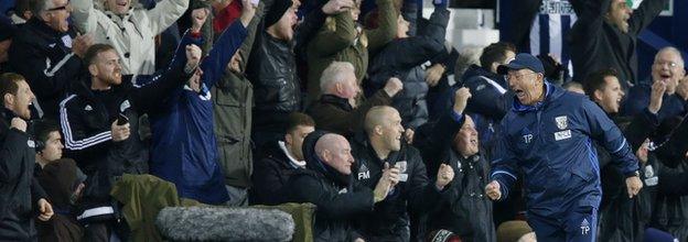 Albion boss Tony Pulis had plenty to celebrate with the Baggies fans at The Hawthorns on Monday night - four goals and chants of 'Tony , Tony give us a wave'
