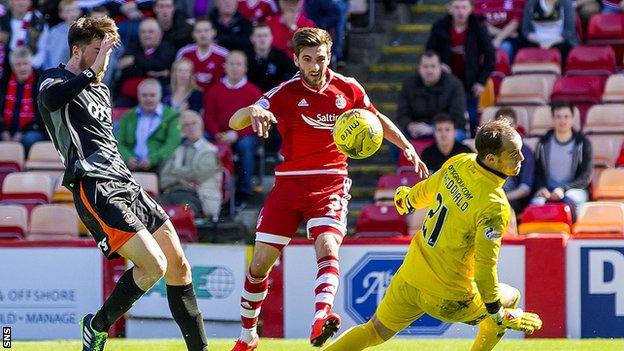 Graeme Shinnie scores his first goal for Aberdeen