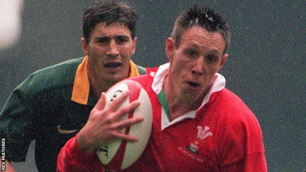 Mark Taylor breaks clear on his way to the first try scored at what is now Principality Stadium