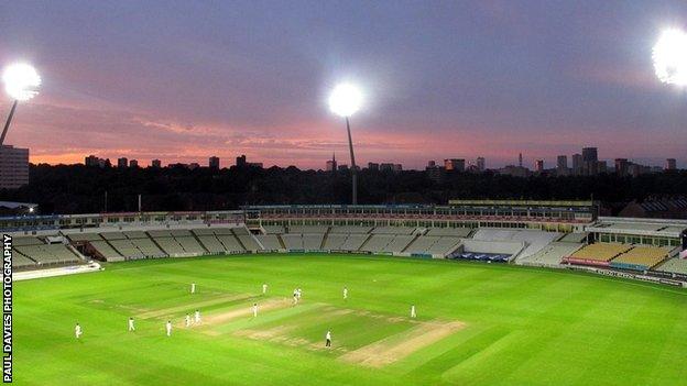 Edgbaston under lights for this week's Second XI Championship match between Worcestershire and Warwickshire