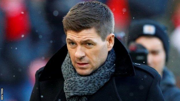 Steven Gerrard attends a Liverpool match at Anfield in March 2018