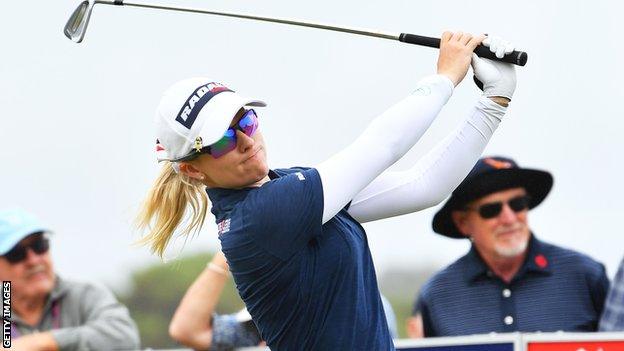 Jodi Ewart Shadoff after taking a shot at the Australian Open