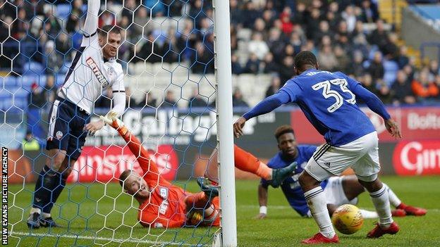 Junior Hoilett turns the ball into the Bolton net, but the goal is ruled out for offside