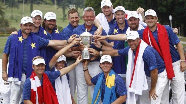 The victorious European team at the EurAsia Cup