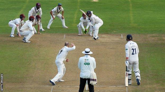 Somerset and England spinner Jack Leach took five of the 21 wickets that fell in the 148 overs bowled in the rain-affected match at Taunton