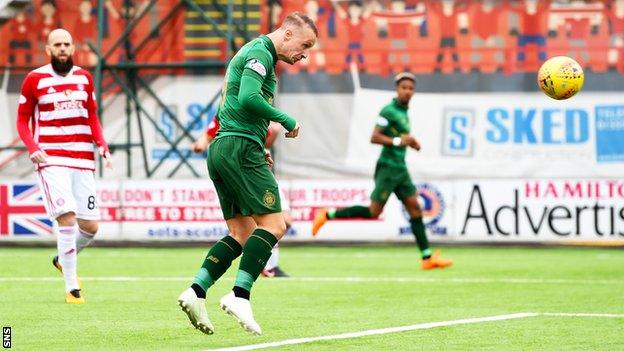 Leigh Griffiths heads home Celtic's second goal