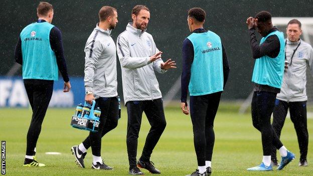 England manager Gareth Southgate takes training