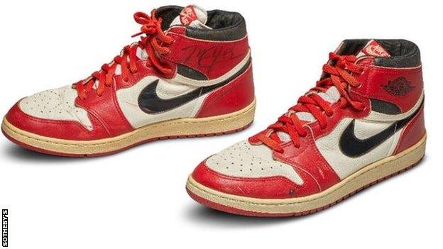 Michael Jordan NBA legend s trainers sell for record 560 000 BBC Sport