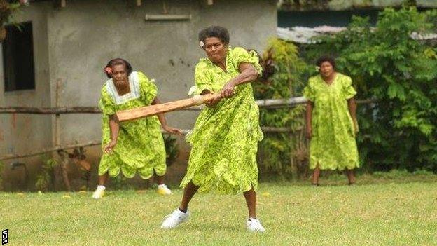 Ni-Vanuatu women playing island cricket