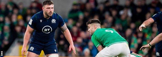 Rory Sutherland (left) in action against Ireland for Scotland