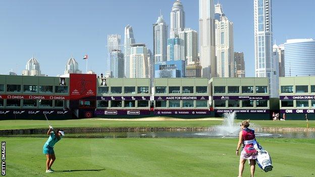 Kelsey Macdonald in first-round action at the Dubai Ladies Classic