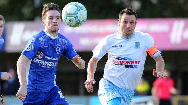 Dungannon's Ryan Mayse and Ballymena United's Jim Ervin