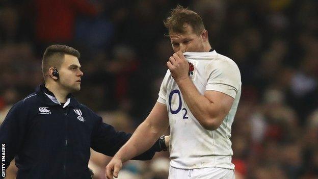 Dylan Hartley leaves the field