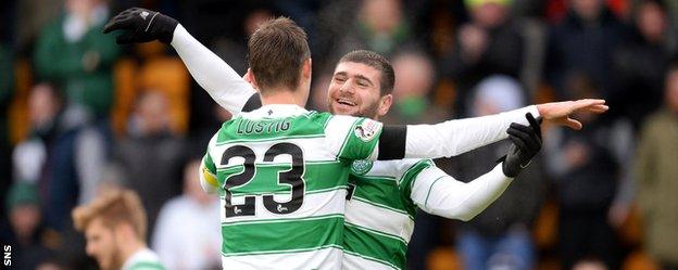 Ciftci celebrates scoring his second and Celtic's third