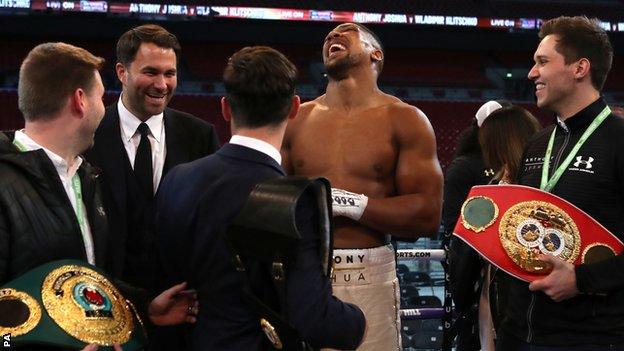 Anthony Joshua laughs after beating Wladimir Klitschko