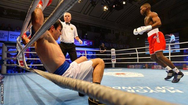 Joshua Buatsi of the British Lionhearts knocks out Souliman Abdourachidov of the USA Knockouts