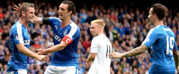 Rangers celebrate David Templeton's goal against Peterhead