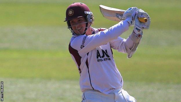 Rob Newton plays a shot for Northamptonshire