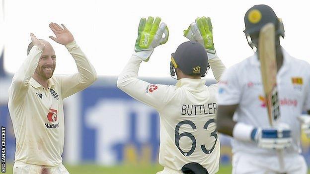 Jack Leach celebrates wicket