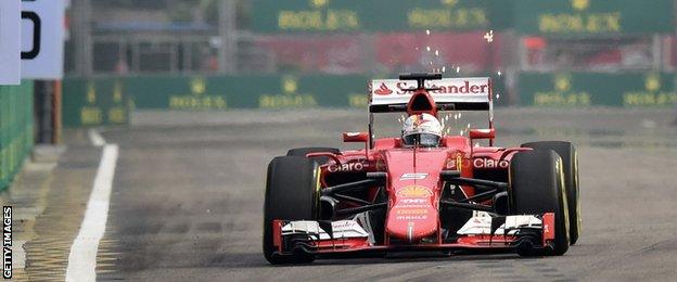 Sebastian Vettel in action during the first practice session at the Singapore Grand Prix