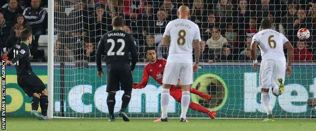 Bojan Krkic scores from the spot in Stoke's 1-0 win over Swansea.