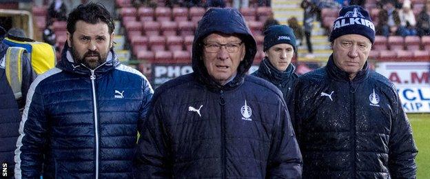 Falkirk manager Paul Hartley, technical director Alex Smith and assistant Jimmy Nicholl