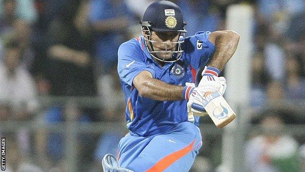 Mahendra Singh Dhoni in action for India at the 2011 cricket World Cup final