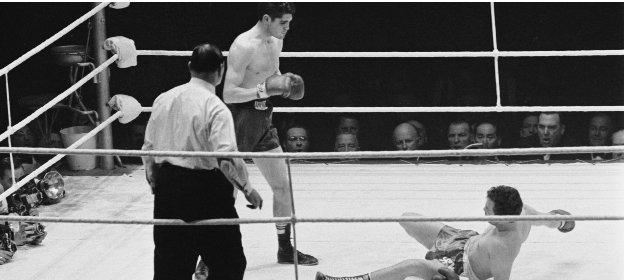 Howard Winstone knocks down Jimmy Anderson at Wembley, London in 1968