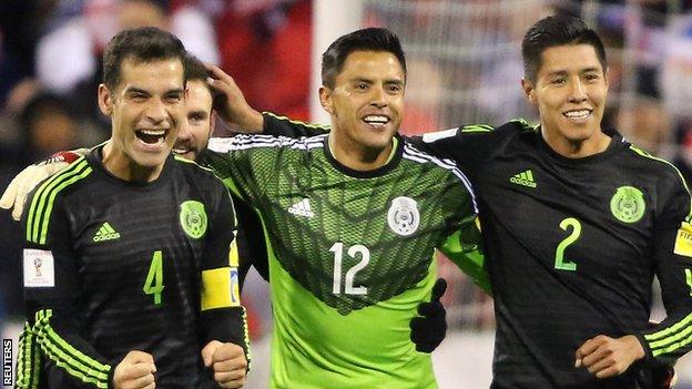 Mexico captain Rafael marquez (left) celebrates with team-mates after his side's win