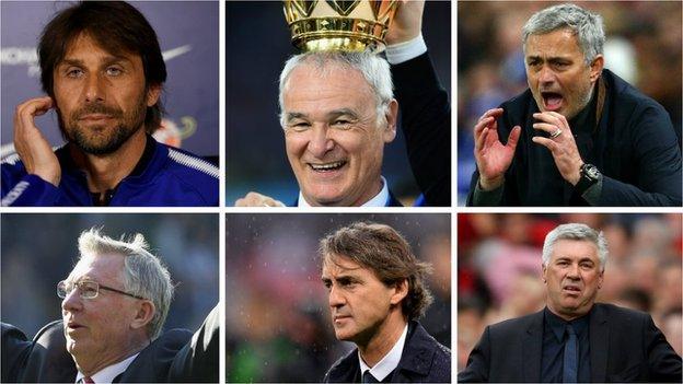 Antonio Conte, Claudio Ranieri, Jose Mourinho, Alex Ferguson, Roberto Mancini, Carlo Ancelotti