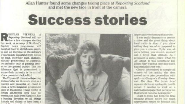 Jackie Bird in old newspaper cutting