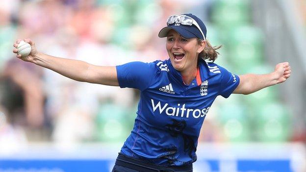 Charlotte Edwards celebrates a catch