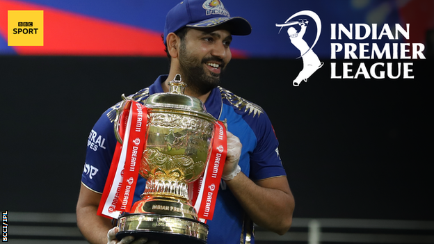 Rohit Sharma with the Indian Premier League trophy