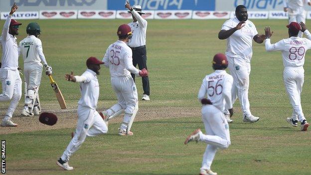 West Indies celebrate wicket