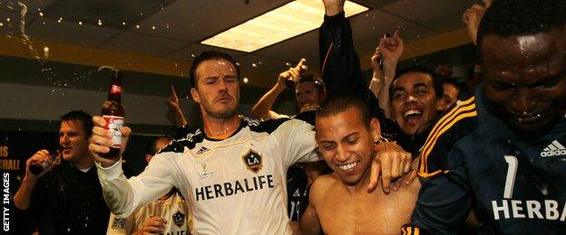 David Beckham and team-mates celebrate