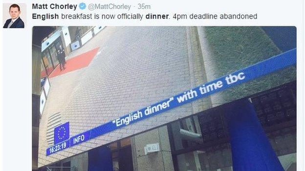 Matt Chorley tweet: English breakfast is now officially dinner