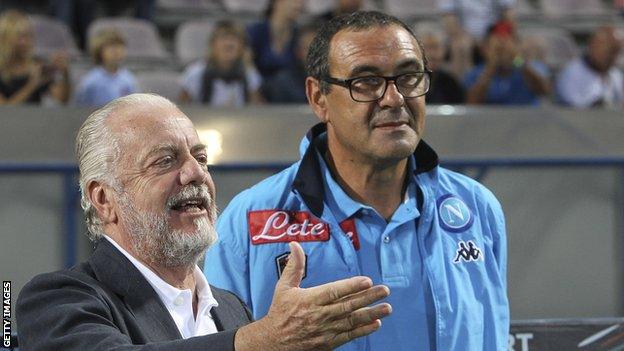 Chelsea manager Maurizio Sarri (right) with Napoli chairman Aurelio De Laurentiis