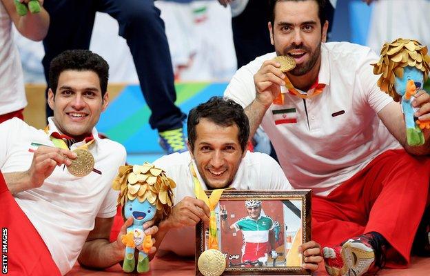 Iran's sitting volleyball team paid tribute to Golbarnezhad after winning gold