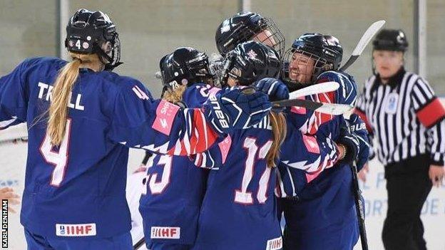 Great Britain women's ice hockey team celebrate