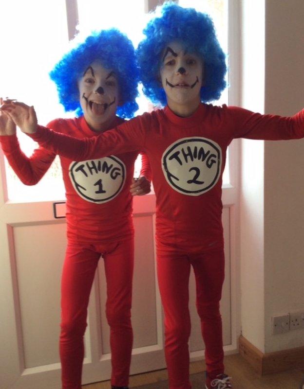 Charlie and Cairo look brilliant as Thing 1 and Thing 2 from the Dr Seuss books